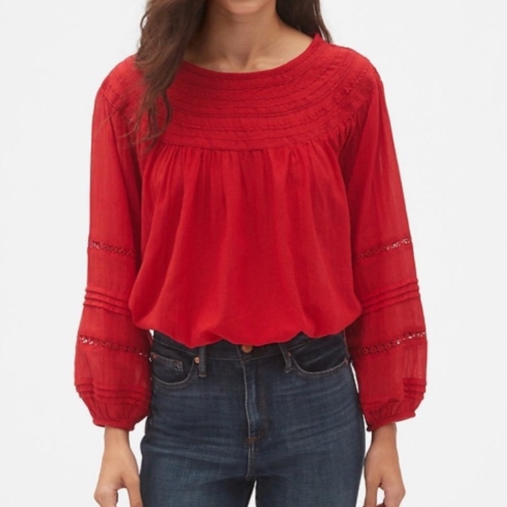 GAP Red Embroidered Peasant Blouse